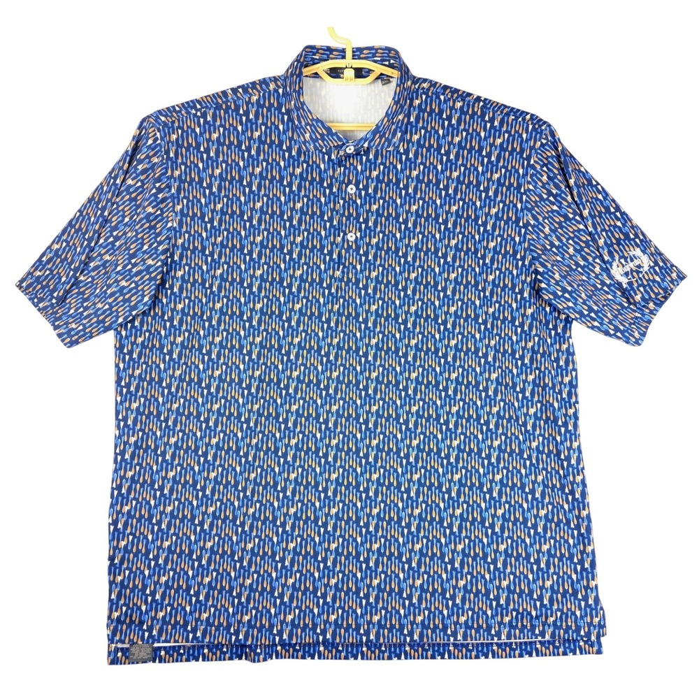 Turtleson‎ Mens 2XL Blue Dart Print Performance Golf Polo Shirt Idlewild Logo